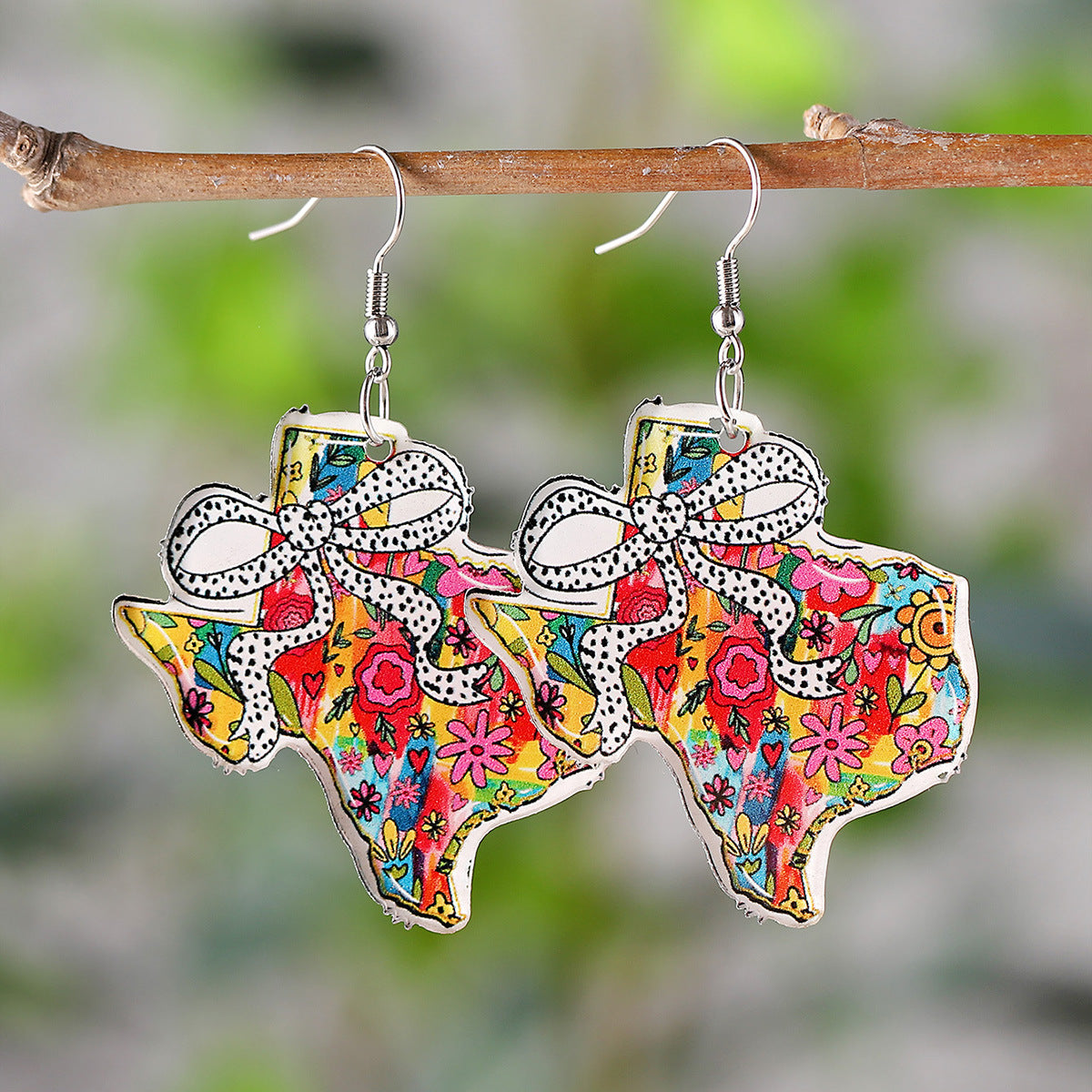 Wholesale  Independence Day Colorful Bow Texas Map Western Style Pendant Acrylic Earrings